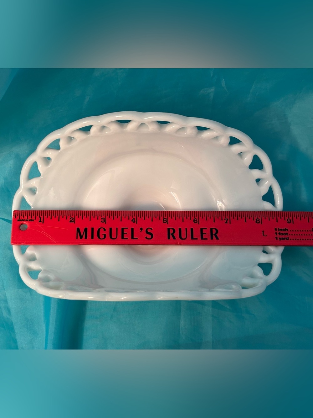 Vintage Milk Glass Reticulated Pedestal Bowl – 8.75" Lace Edge - Picture 5 of 12
